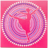 Ballerina silhouette, pink purple white dot mandala, glow in the dark