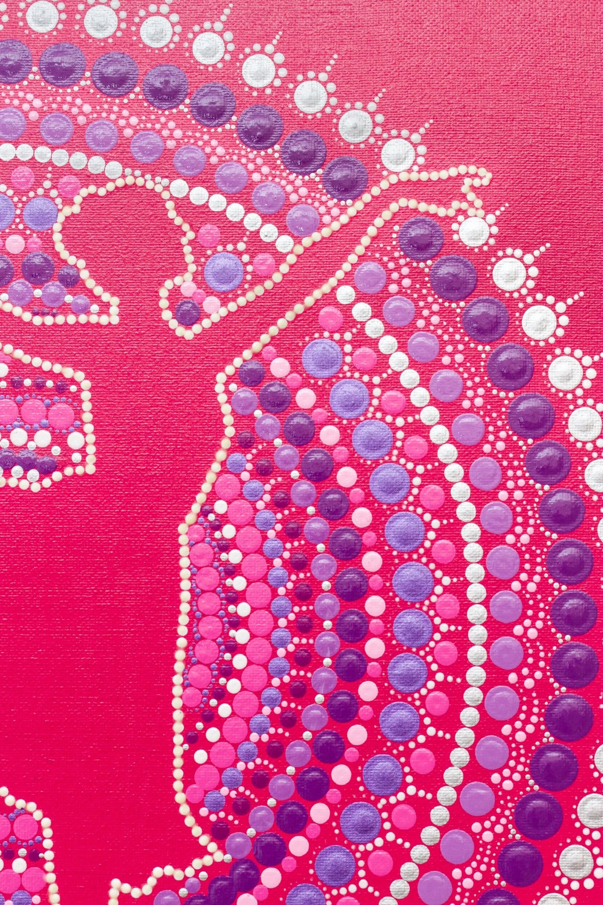 Ballerina silhouette, pink purple white dot mandala, glow in the dark