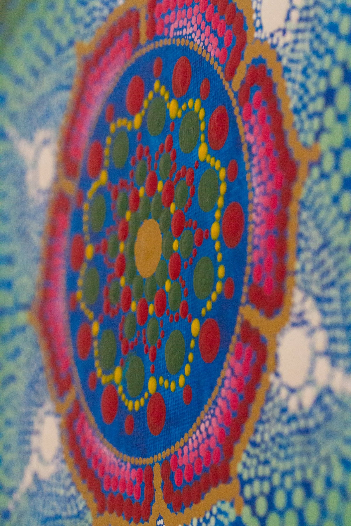 Large blue red green gold lotus dot mandala