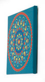 Blue yellow orange meditation Mandala on canvas