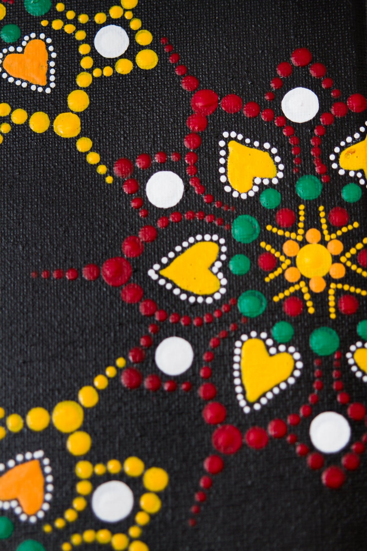 Canvas flower dot mandala detail orange yellow green red white