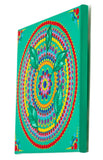 Colourful dot Mandala with leaves blue red purple orange yellow green