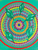 Colourful dot Mandala with leaves green red blue purple orange yellow