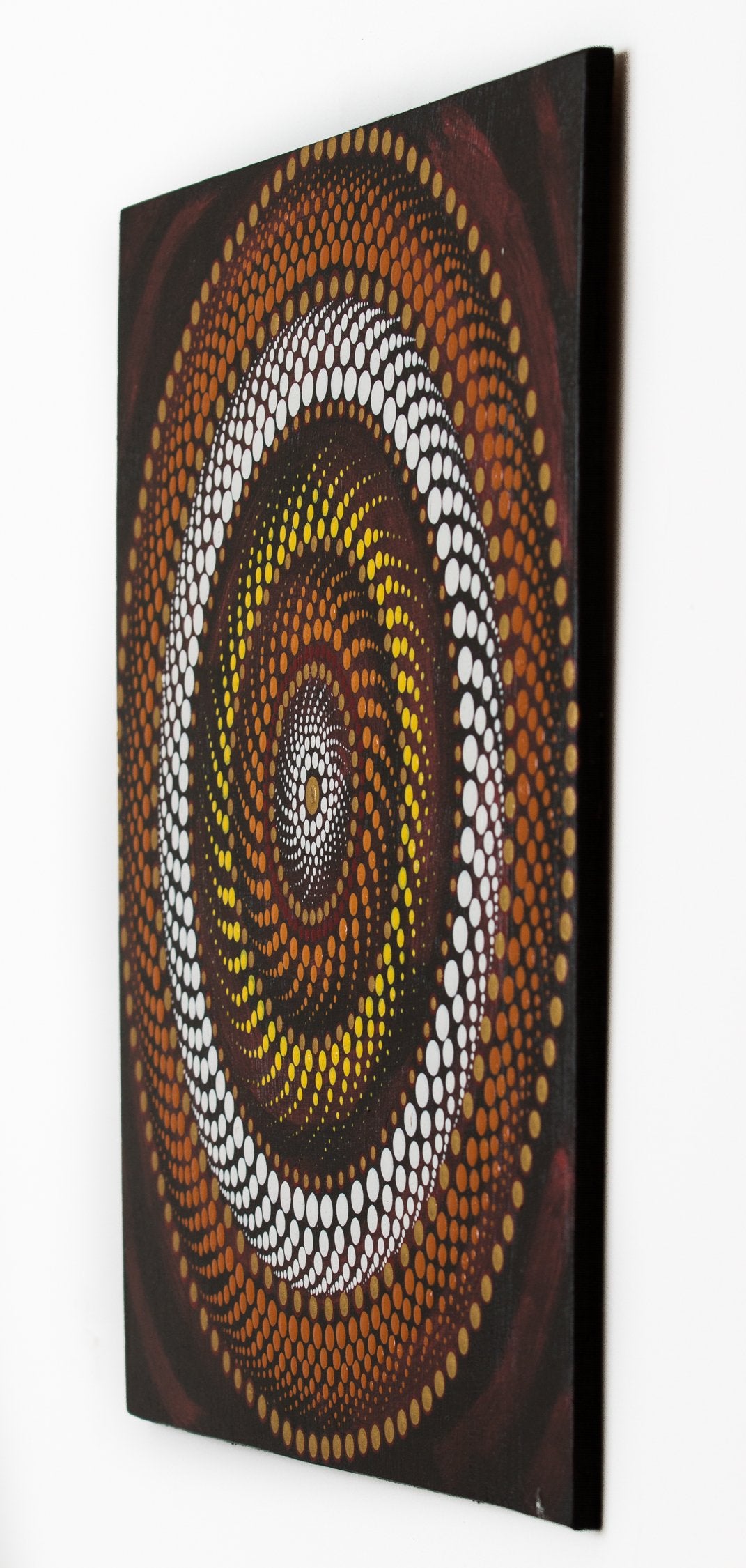 Dot Mandala orange yellow white gold bronze black