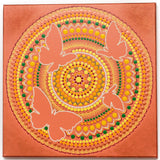 Butterfly dot mandala, orrange bronze yellow white green, glow in the dark