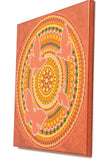 Butterfly dot mandala canvas, orrange bronze yellow white green, glow in the dark