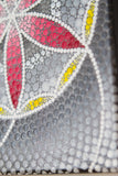 Grey red yellow modern dot mandala on canvas