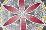 Grey red yellow modern dot mandala on canvas