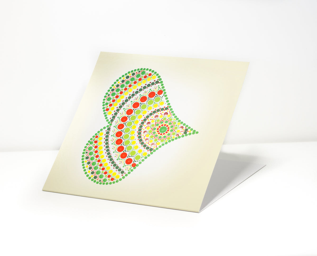 Green red yellow dot Mandala style greeting card, Birthday card