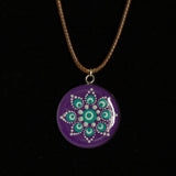 Purple silver green resin mandala pendant