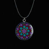 Blue green purple red yellow Mandala resin pendant