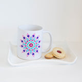 Hand painted Mandala Mug, purple, green, pink, blue, brown