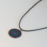 Blue green purple red yellow resin Mandala pendant