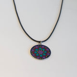 Blue green purple red yellow resin Mandala necklace