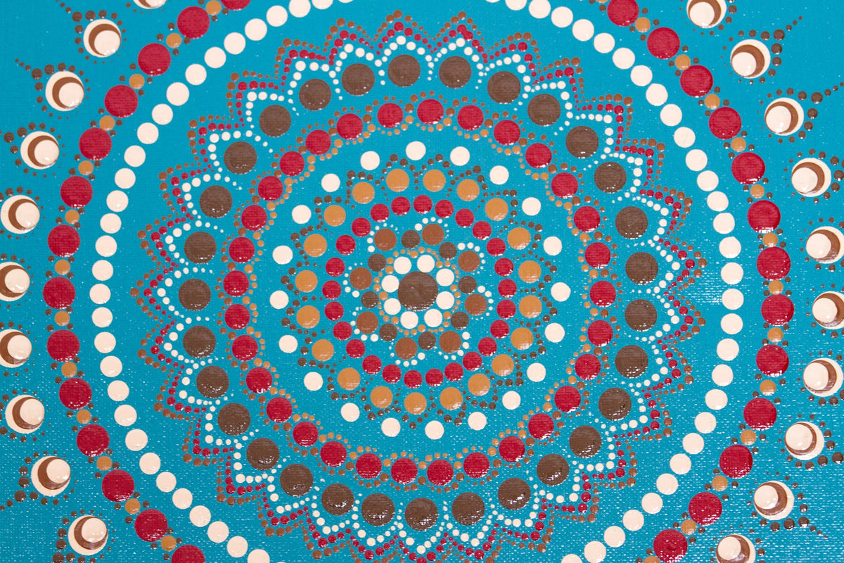 Blue brown red dot mandala meditation tool