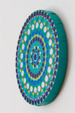 Round meditation dot mandala blue silver green yellow turquoise red