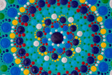 Round meditation tool dot Mandala blue green yellow red silver turquoise