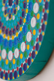 Round meditation tool dot Mandala blue green yellow red silver turquoise