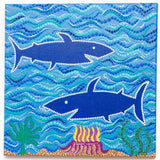 Sharks in the sea dot painting on canvas