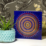 Dot Mandala greeting card, blue green red gold copper dot Mandala greeting card