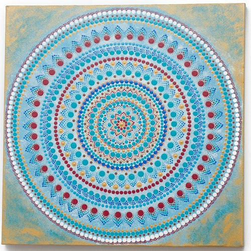 Meditation tool dot Mandala, turquoise red gold white