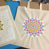 18th May, Saturday, 2-5pm: Mandala Fabric Painting with dotting tools, Cabbage Rose, Foxlowe, Leek