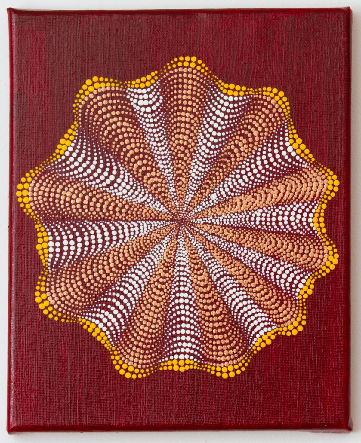 3D dot Mandala dark red gold white yellow
