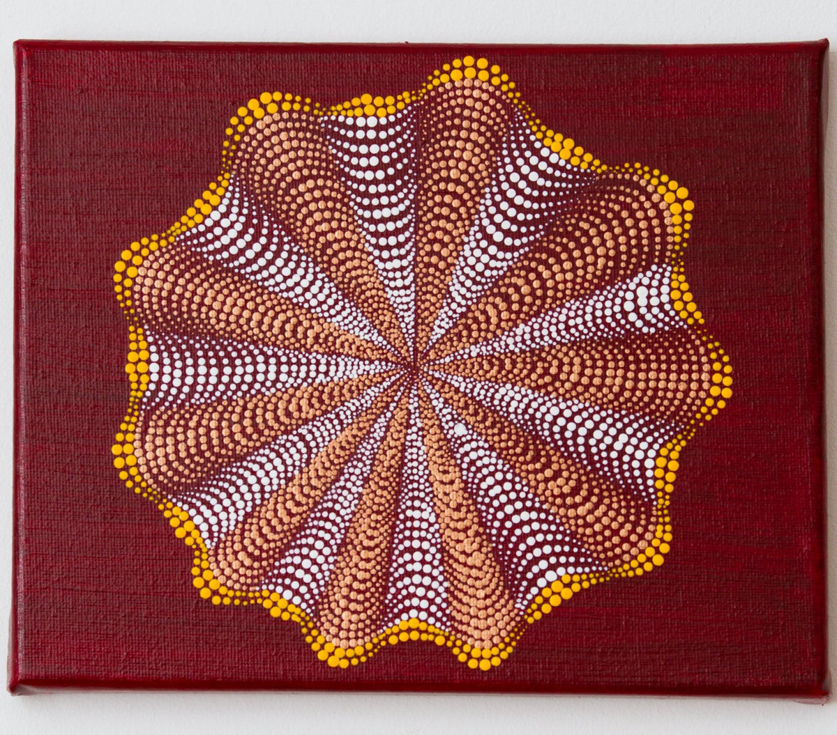 3D dot Mandala dark red gold white yellow