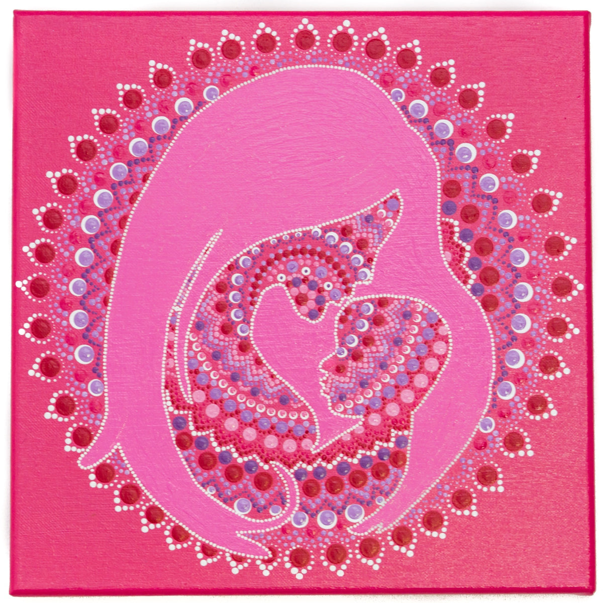 Mother and child dot Mandala, pink red white