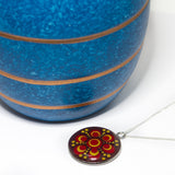 Colourful dotted pendant with sterling silver chain, red gold mandala pendant
