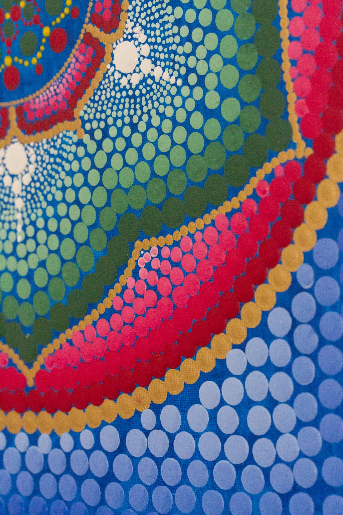 Large lotus dot mandala blue red green gold