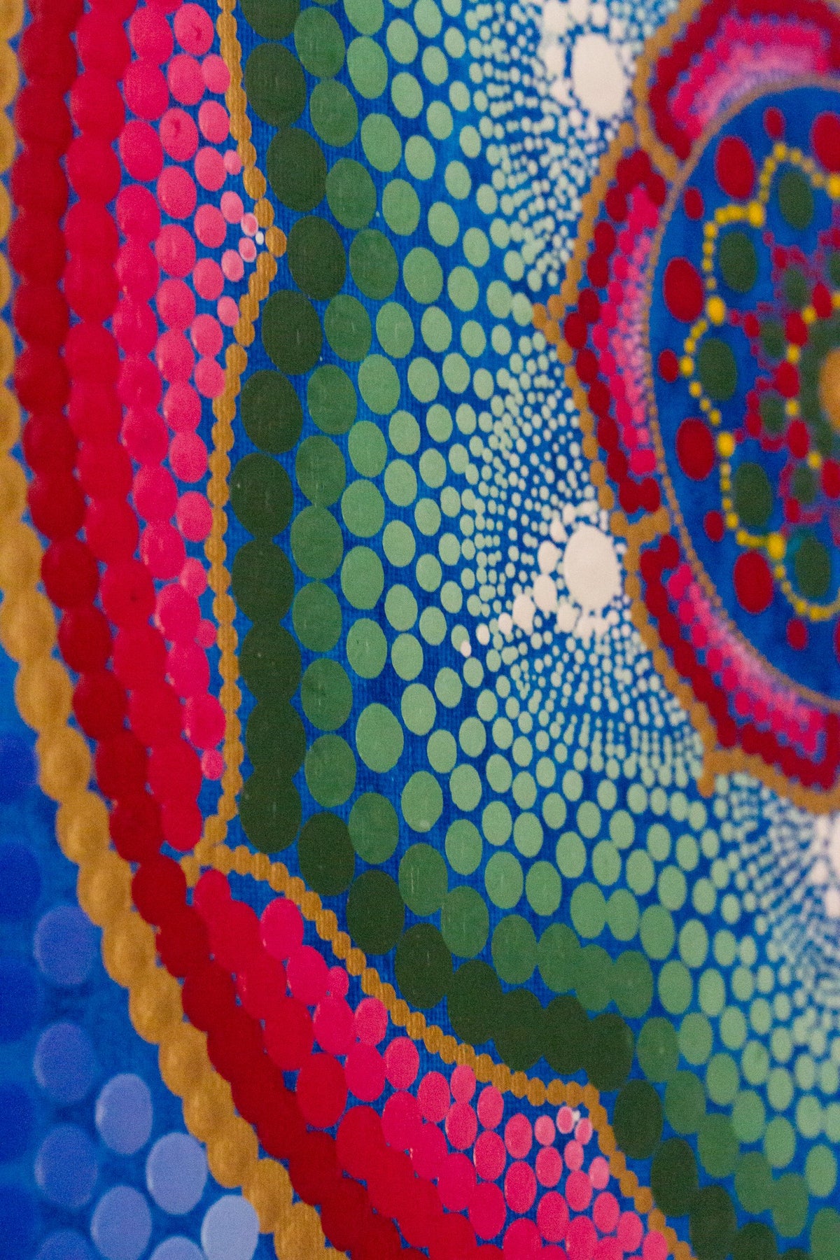 Large blue red green gold lotus dot mandala 