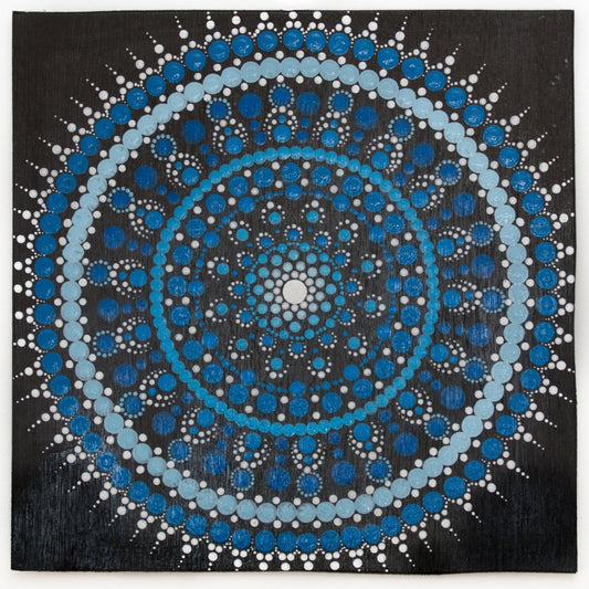 Blue white black meditation tool dot mandala 
