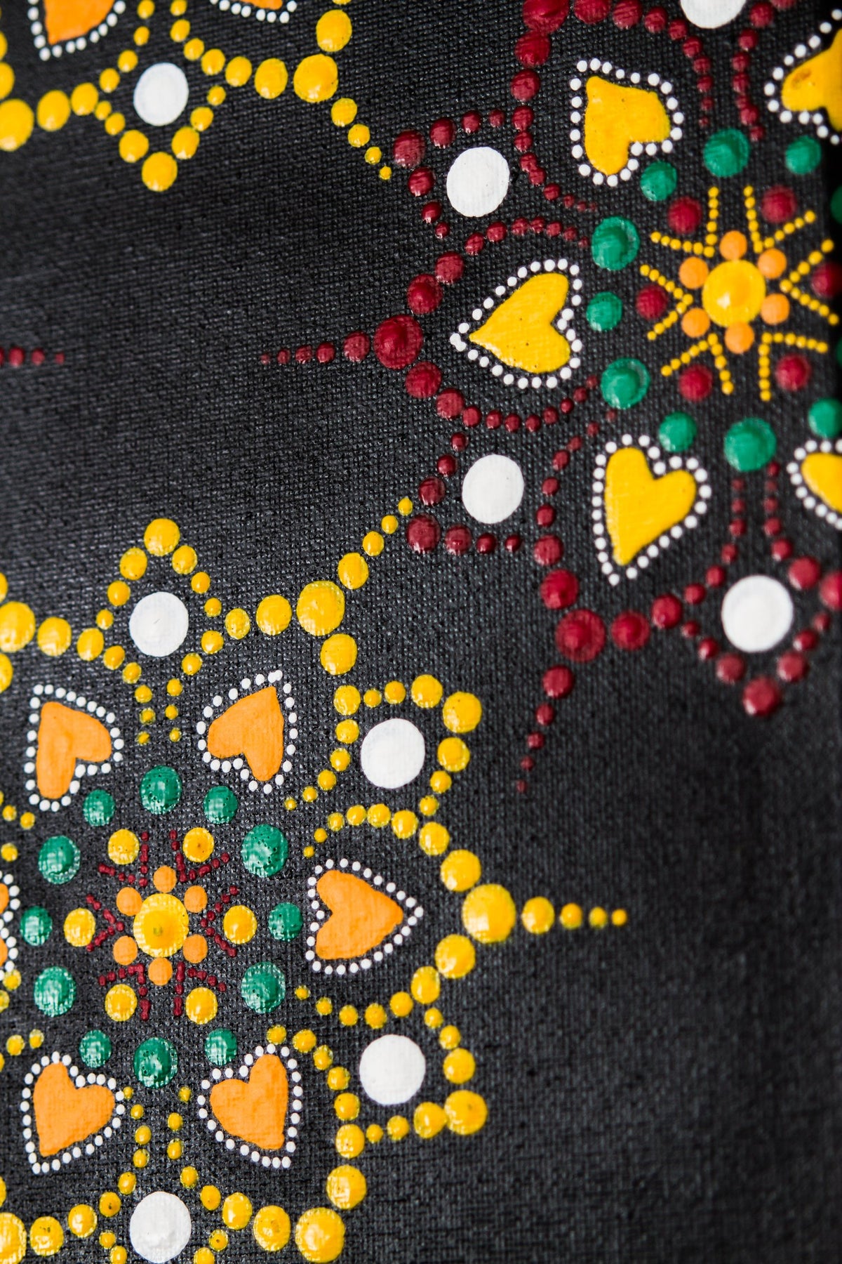 Canvas flower dot mandala detail orange yellow green red white