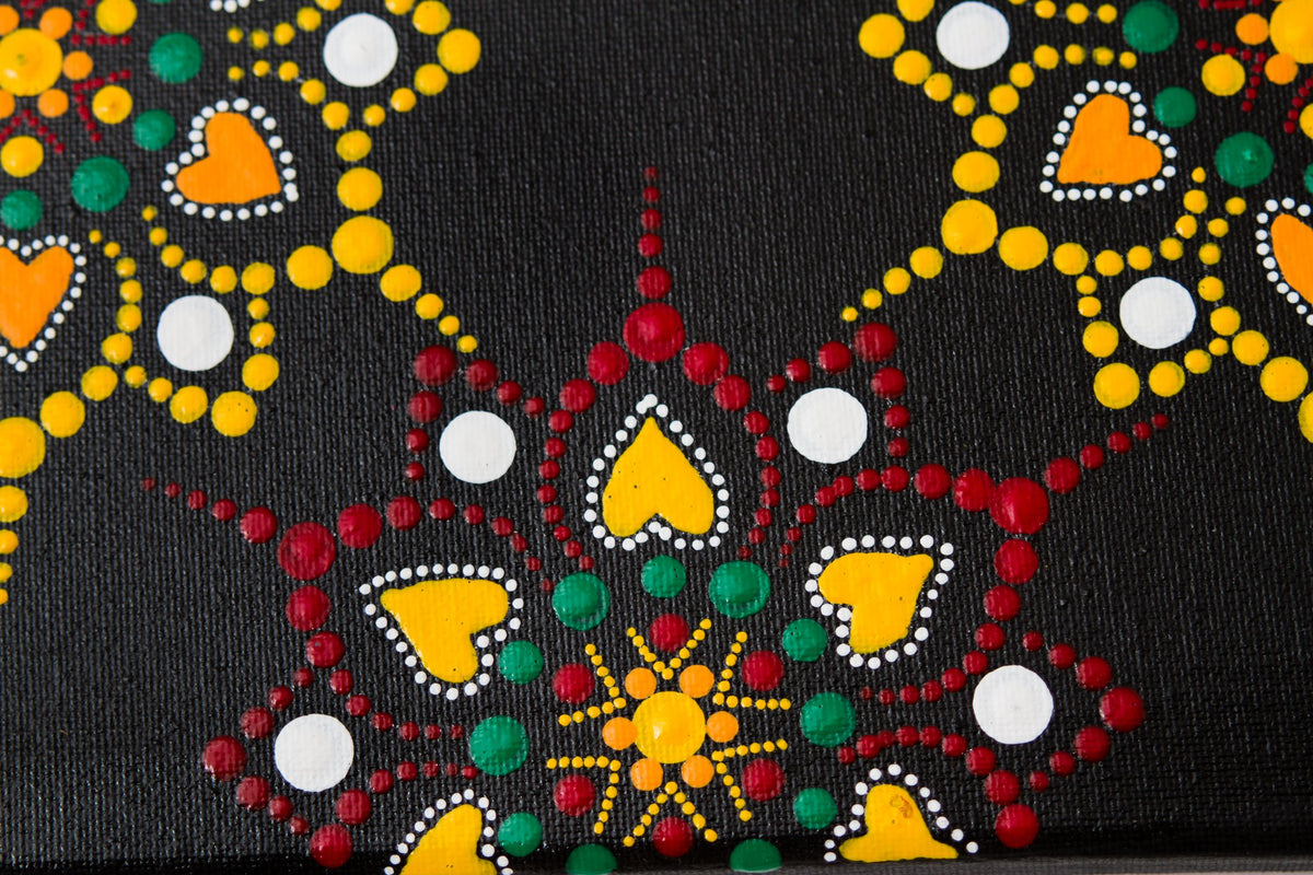 Canvas flower dot mandala detail orange yellow green red white