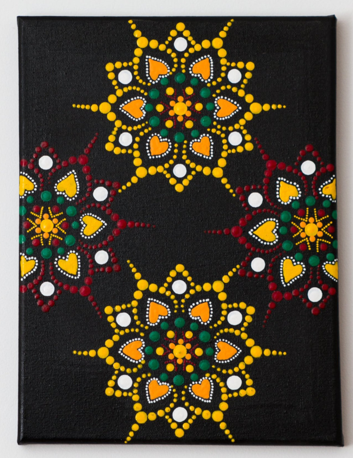 Canvas flower dot mandala orange yellow green red white