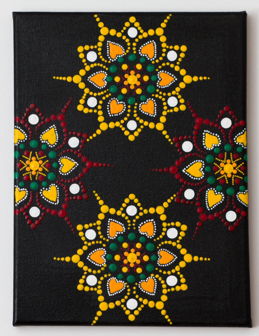 Canvas flower dot mandala orange yellow green red white