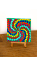 Colourful dot painting on mini canvas with own easel red yellow blue purple orange