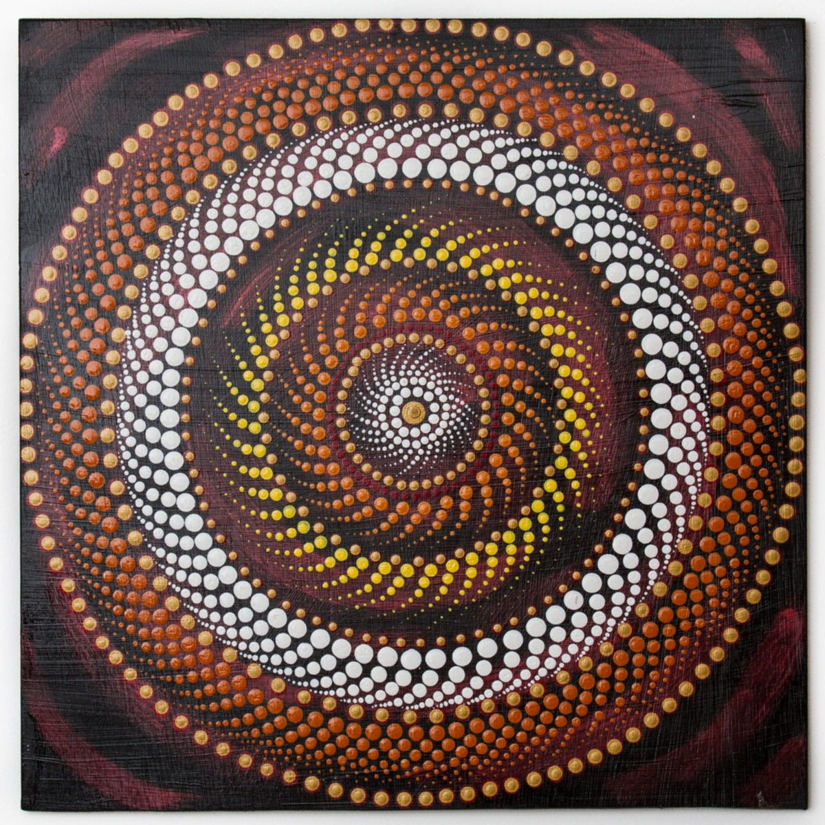 Dot Mandala orange yellow white gold bronze black
