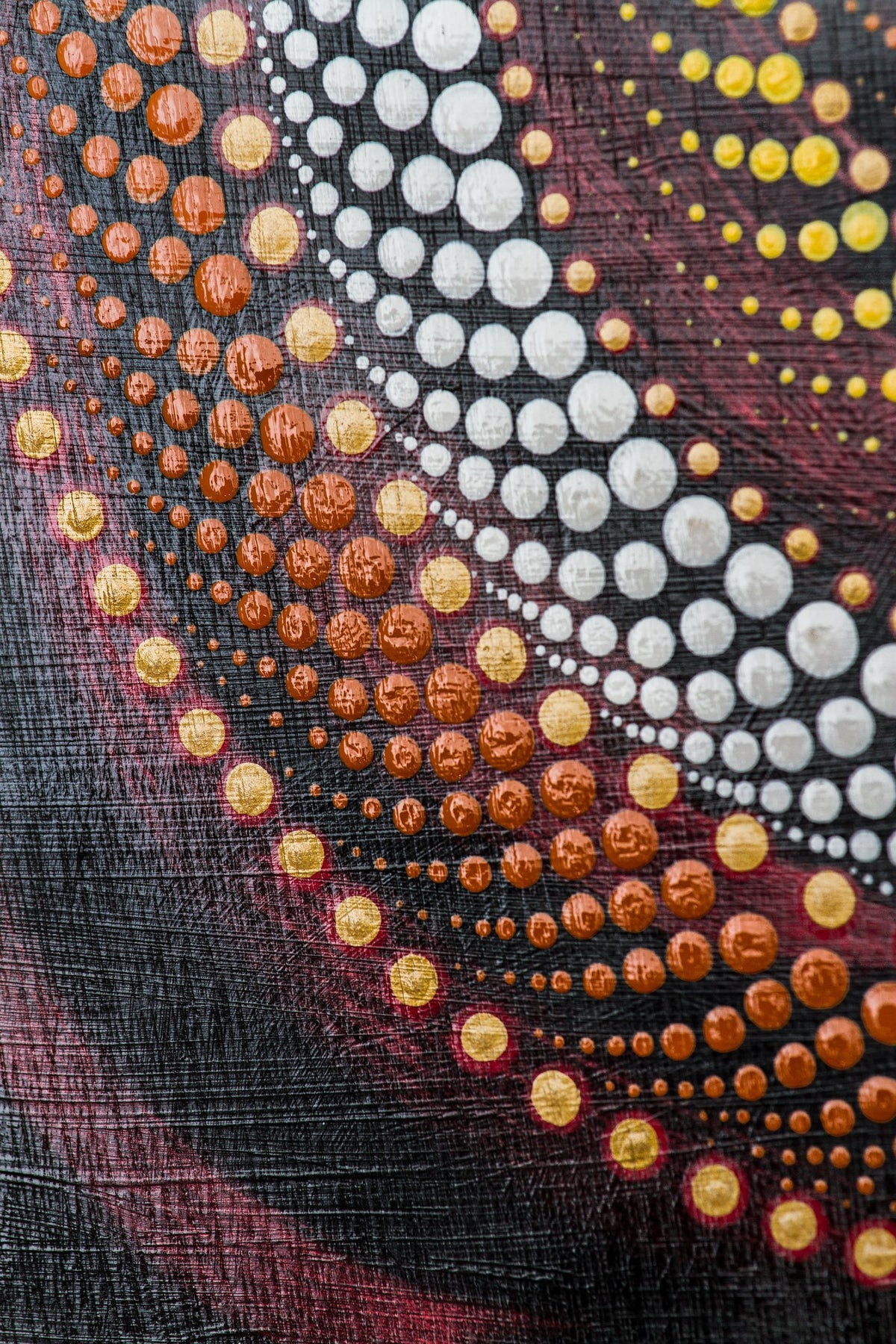 Dot mandala detail orange gold yellow bronze white black