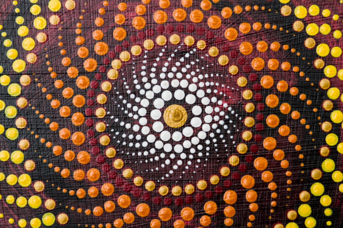 Dot mandala detail orange gold yellow bronze white black