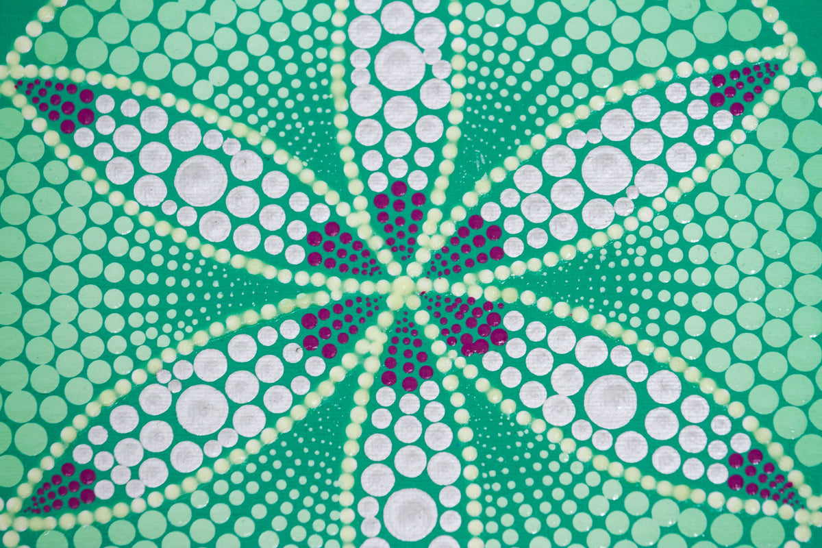 Dot mandala glow in the dark white green silver purple
