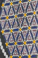 Colourful hexagon dot mandala detail, blue yellow white red