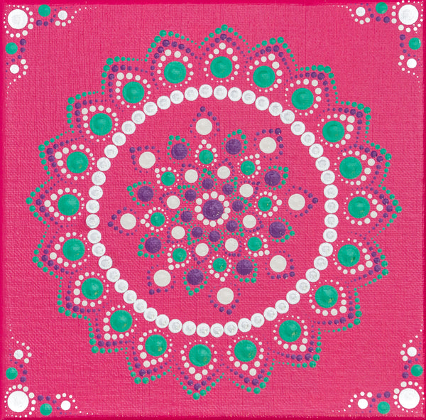 Pink green white purple dot Mandala | Flower dot Mandala