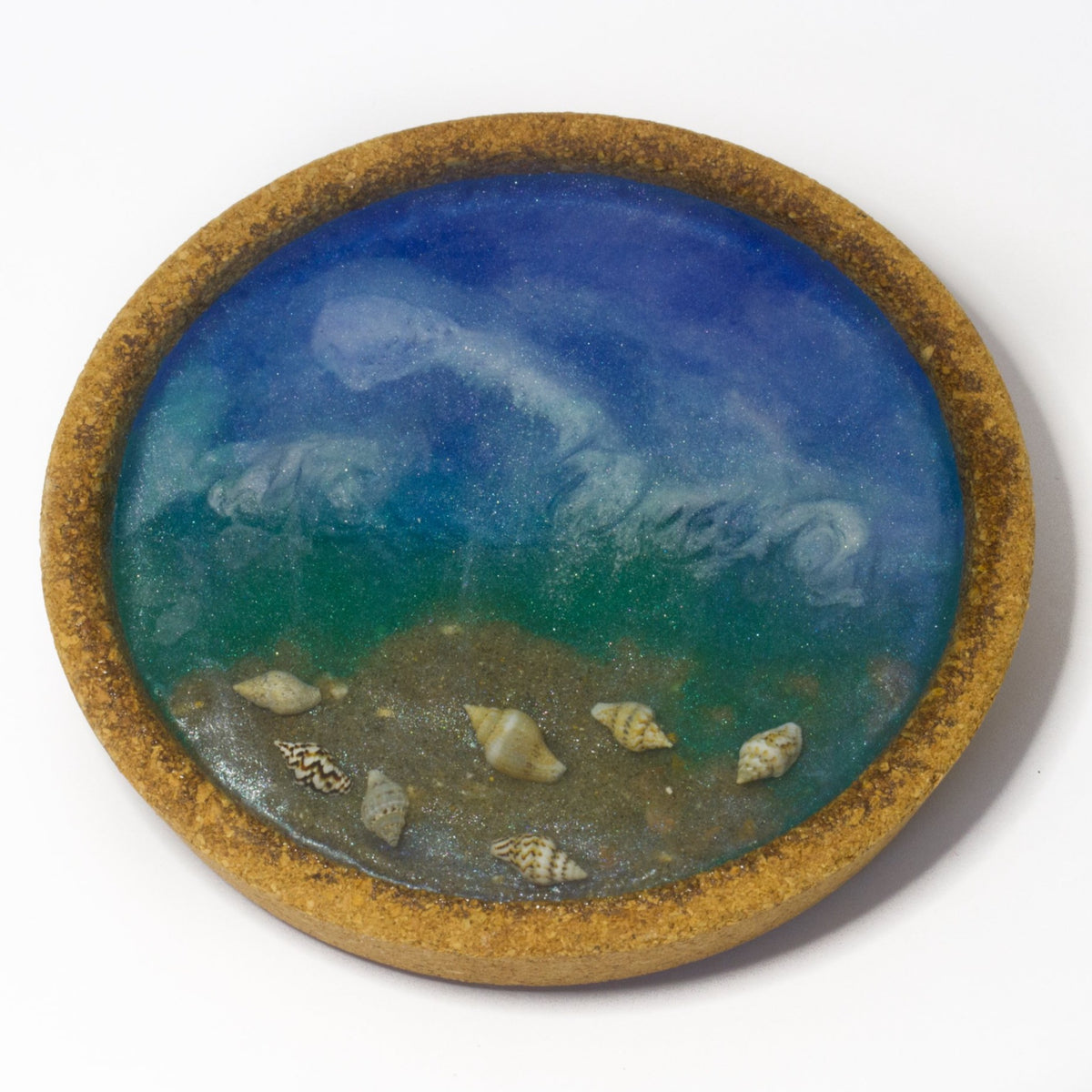 Ocean themed cork and resin coaster