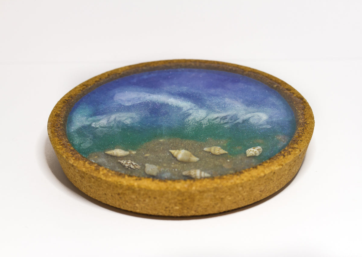 Ocean themed cork and resin coaster 