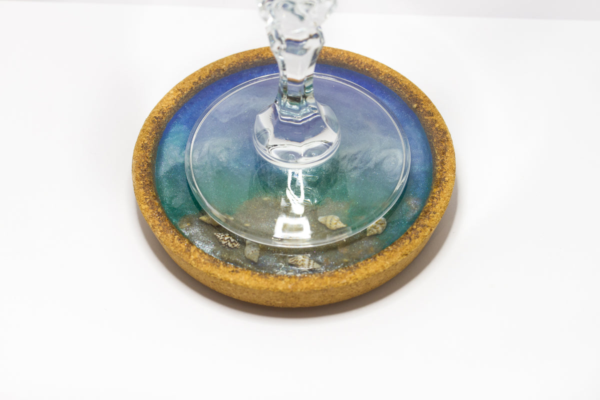 Ocean themed cork and resin coaster 