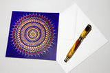 Colourful dot Mandala greeting card with envelope, blue gold red green mandala greeting card