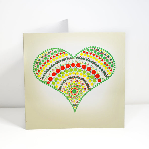 Green red yellow dot Mandala style greeting card, Birthday card