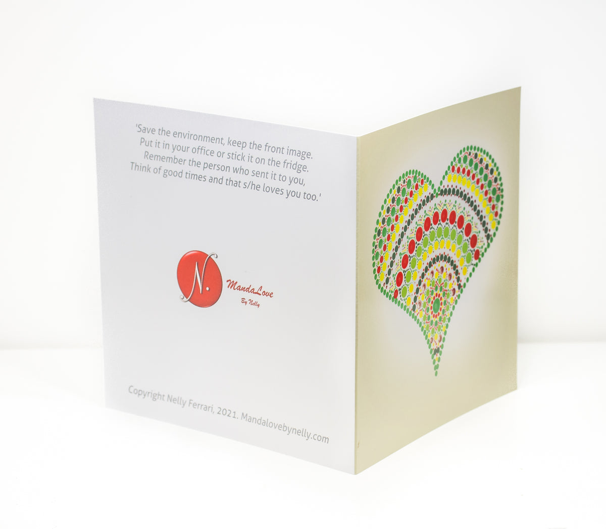 Green red yellow dot Mandala style greeting card, Birthday card